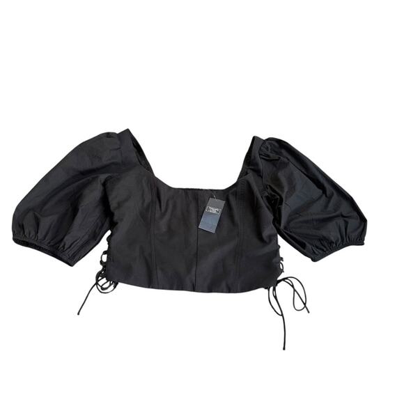 NEW Abercrombie & Fitch Puff Sleeve Lace Up Crop Top Black Size Medium - Picture 7 of 11